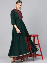 Jade Green Rayon Printed Front Slit Kurta With Printed Flared Palazzo